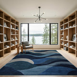 Fluid Blue Wave Abstract Area Rug