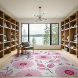 Floral Vintage Whimsical Pink Daisy Floral Area Rug