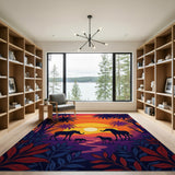 Elephant Family Sunset Silhouette Area Rug
