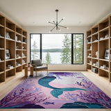 Purple-Haired Mermaid Teal Tail Ocean Rug