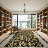 Golden Leopard Print Area Rug with Beige Borders