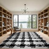 Classic Black White Houndstooth Check Area Rug