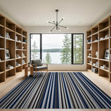 Modern Navy Vertical Striped Area Rug