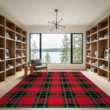 Red Plaid Southwestern Hummingbird Area Rug
