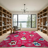 Multi-color and Patterns Playful Cartoon Snowmen Holiday Area Rug