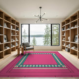 ODIKA Pink Modern Geometric Border Washable Rug - Low Pile Non-Slip Pet & Kid Friendly Area Rug