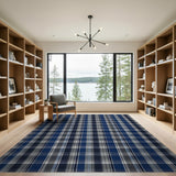 Navy Blue and Grey Plaid Check Area Rug