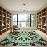 Mint Green Mandala Feather Tribal Rug