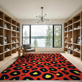 Fiery Red Leopard Print Area Rug