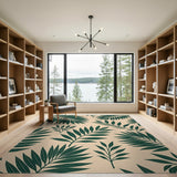 Green Palm Leaf Beige Area Rug