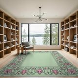 Exquisite Pink Lotus Floral Border Rug