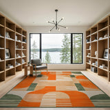 Multi-color and Patterns Vibrant Orange Geometric Abstract Area Rug
