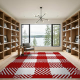 Red White Zigzag Plaid Area Rug