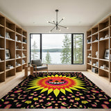 Multi-color and Patterns Cheerful Smiling Sun Cartoon Area Rug