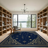 Navy Starry Geometric Area Rug with Gold Accents