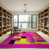 Geometric Modern Vibrant Pink Yellow Geometric Patchwork Rug