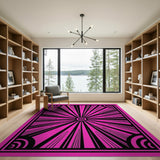 Pink Black Sunburst Geometric Area Rug