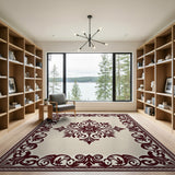 Ornate Maroon Border Beige Persian Area Rug