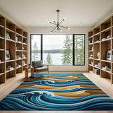 Coastal Blue Waves Golden Dunes Area Rug