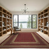 Red Heritage Tribal Area Rug with Symbolic Borders