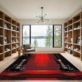 Red Striped Black Electric Guitar Area Rug