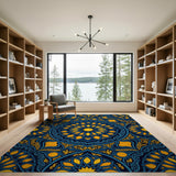 Navy Blue Vibrant Orange Persian Mandala Rug