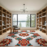 Vibrant Red Teal Heritage Tribal Mandala Rug