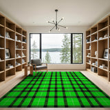Vibrant Green Black Plaid Area Rug