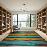Distressed Teal Yellow Barnwood Plank Rug