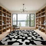 Abstract Black & White Washable Area Rug - Low Pile