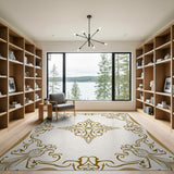 Gold Ornate Paisley Border Area Rug