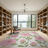 Pink Rose Floral Pattern Area Rug