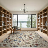 Cream Multi-Color Floral Embroidered Area Rug