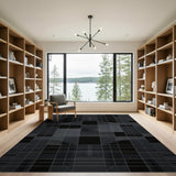 Modern Geometric Black White Abstract Rug