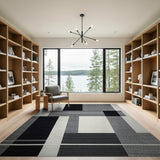 Stacked Blocks Geometric Black White Area Rug