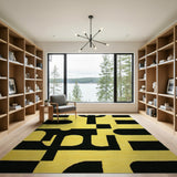 Vibrant Yellow Black Geometric Abstract Area Rug