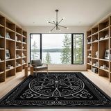 Ornate Black White Floral Mandala Rug