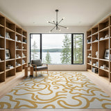 Gold Squiggle Abstract Area Rug