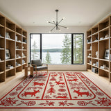 Red Fawn Fir Tree Folk Art Rug