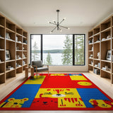 Kids Cartoon Playful Cartoon Animals Kids Area Rug