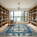 Elegant Blue on Ivory Traditional Persian Rug