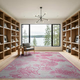 Vintage Pink Peony Floral Grey Area Rug