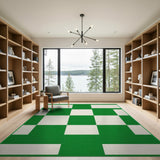 Green Green White Checkered Geometric Area Rug