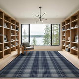 Navy Blue Plaid Check Geometric Modern Area Rug