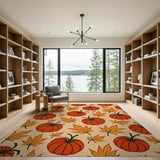 Autumn Pumpkin Maple Leaf Pattern Area Rug