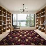Ornate Red Hearts Baroque Area Rug