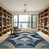 Modern Navy Blue Wave Geometric Area Rug