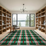 Festive Green Red Plaid Check Area Rug