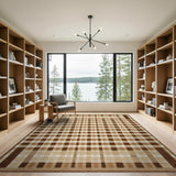 Brown Tan Checkered Plaid Geometric Area Rug