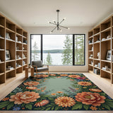 Vintage Peony Dahlia Floral Frame Rug